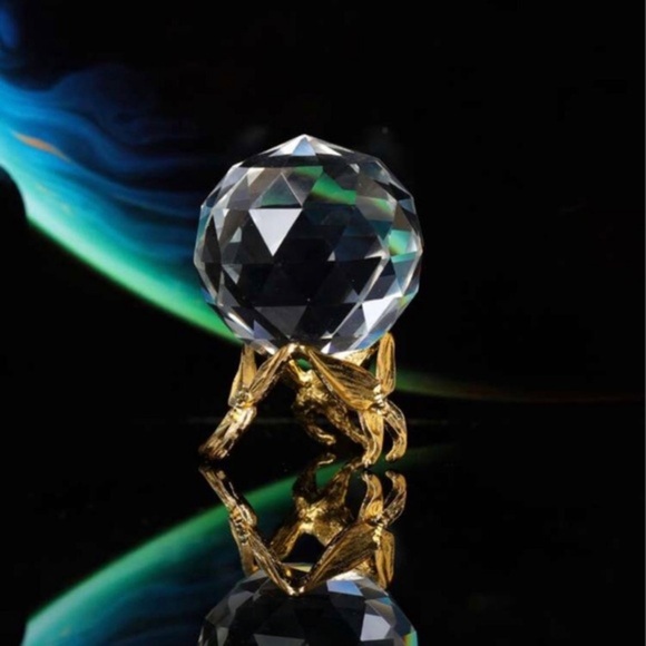 Faux Crystal Sphere Faceted Ball Gold Butterfly Stand Boho Magical Home Decor - Picture 3 of 11